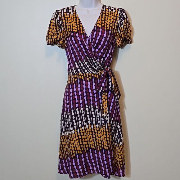 Anna Sui for Anthropologie True Wrap Dress Size 2 Silk Blend Modern Geometric - Picture 1 of 16
